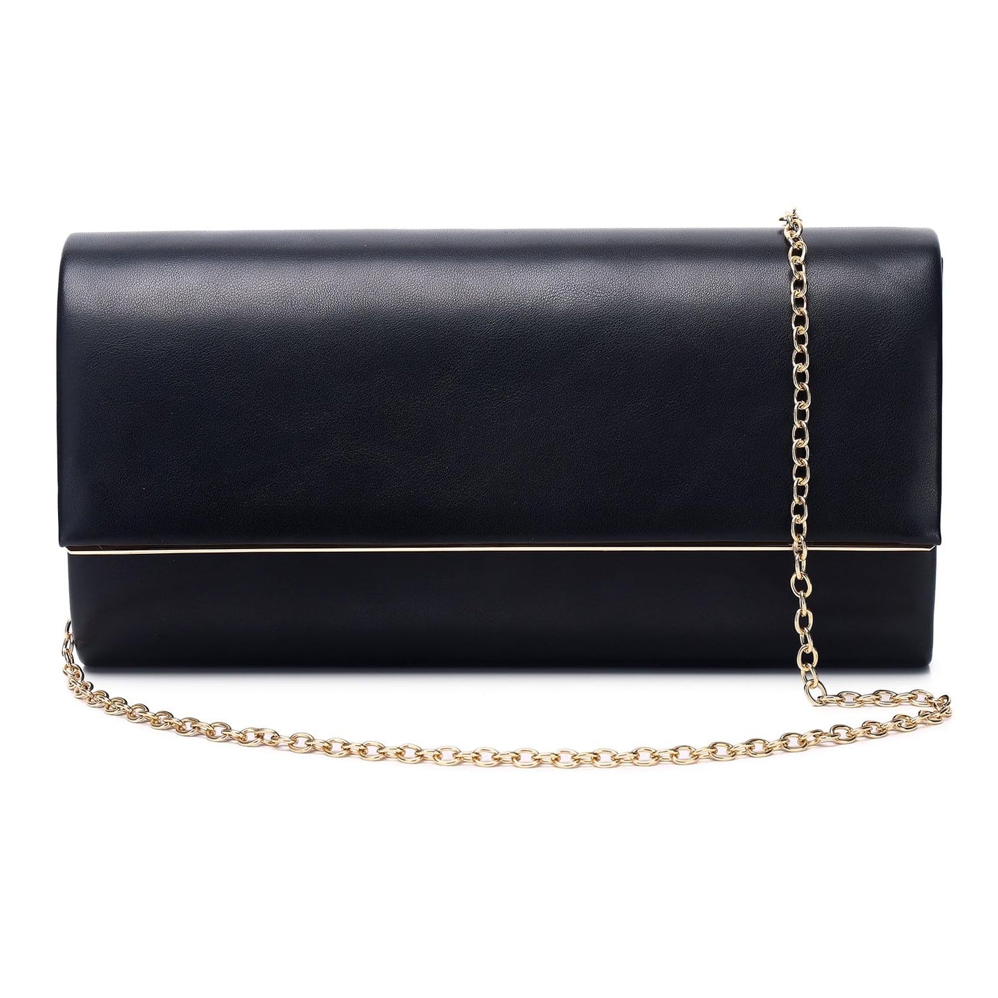 DETARA Women Evening Bag Vegan Leather Clutch Purse Shoulder Crossbody Envelope Bag for Party Wedding Prom Bridal(Black 1818)