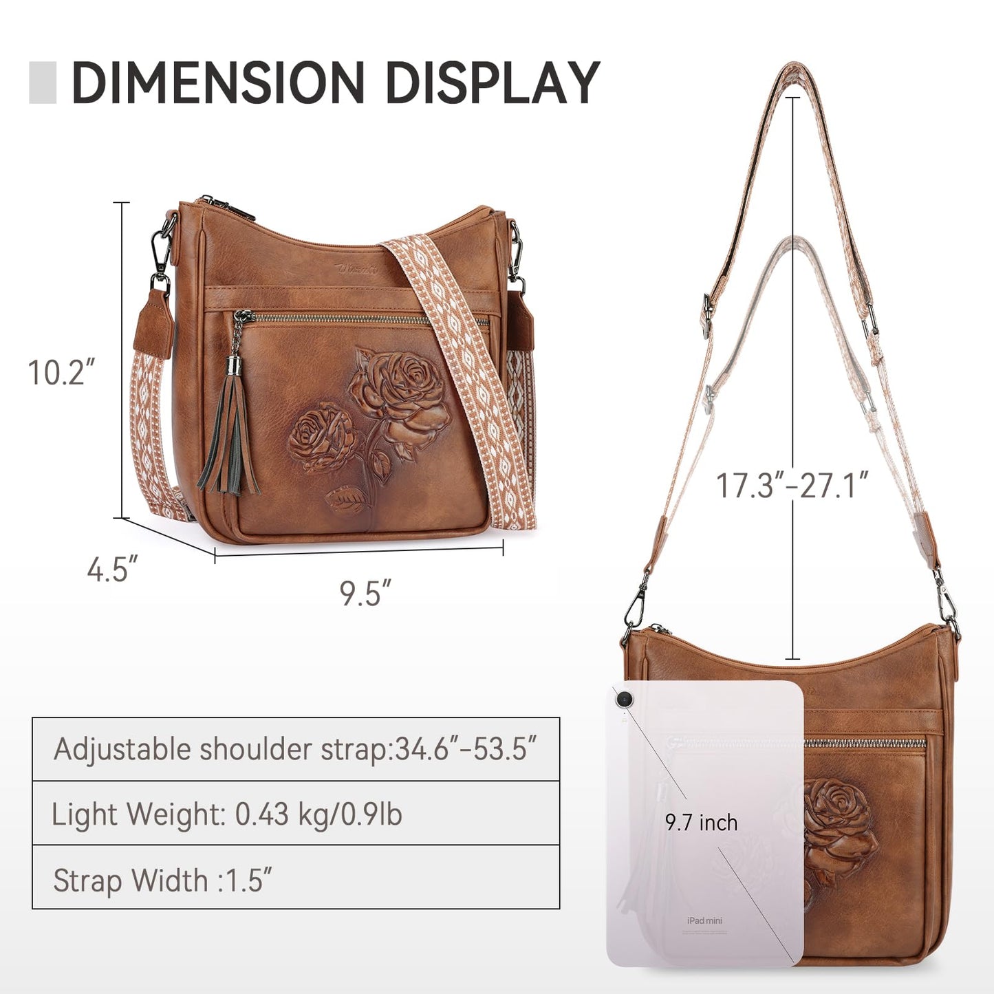 VIMUTI Crossbody Bags for Women Trendy Vegan Leather Hobo Purses for Women Embossed Flower Shoulder Handbags Bucket Bag (02-Brown)