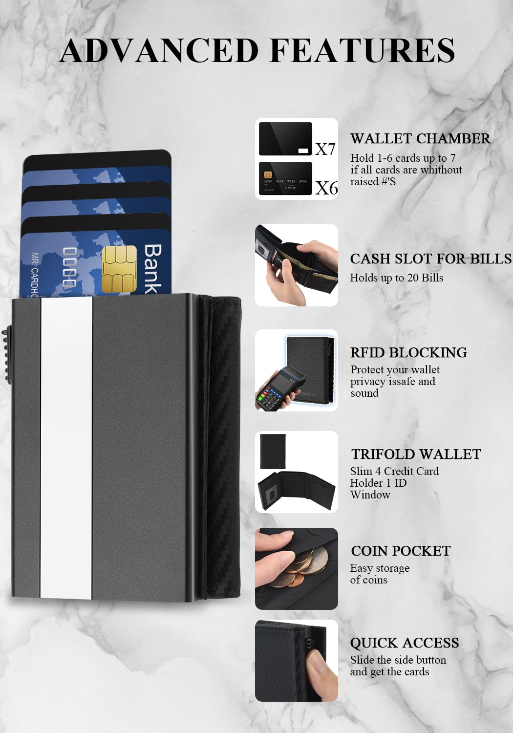 Aibirui Wallet for Men,Trifold Wallets for Men Holds 12 Cards,20 Bills,ID Window | Ridge wallets for men,Minimalist Pop Up Wallet for Men-RFID Blocking Mens Trifold Wallet(Men's Gifts)