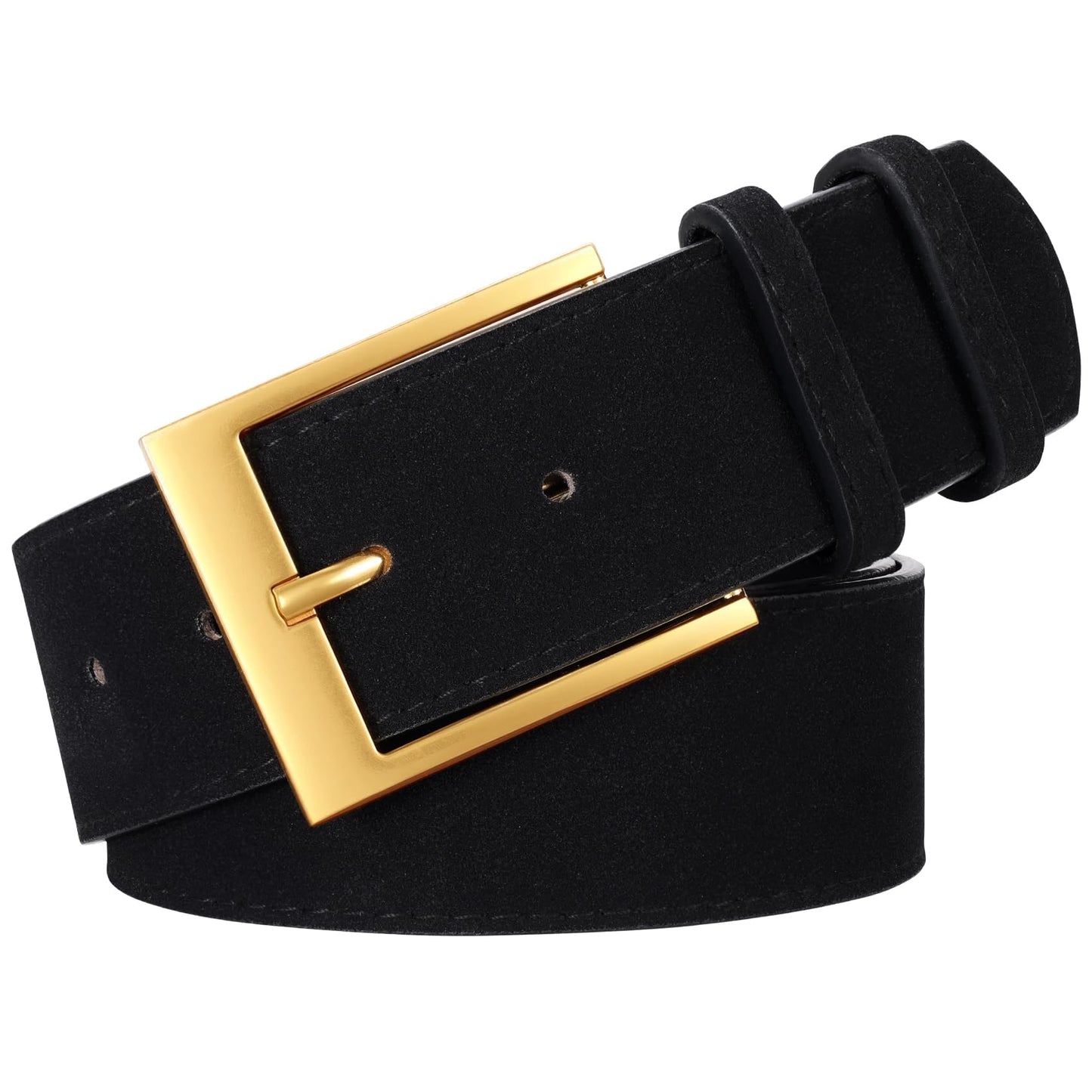 JASGOOD Women Wide Chunky Belt for Dresses Thick Suede Leather Belt with Gold Buckle