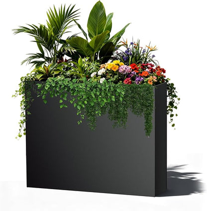 Metal Planter Box 38" x 10"x 30",Heavy-duty Galvanized Steel Outdoor Planter with Removable Built-in shelf and Drainage Holes,Rectangular Planter for Porches, Gardens, Patios, and Courtyards，Black