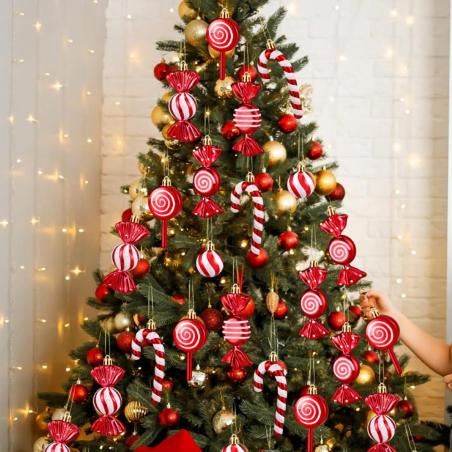 36 Pcs Christmas Ornaments, MOYEE Shatterproof Plastic Christmas Ornaments for Tree - Candy Cane Christmas Decorations Candies Christmas Ball Ornaments (Red)