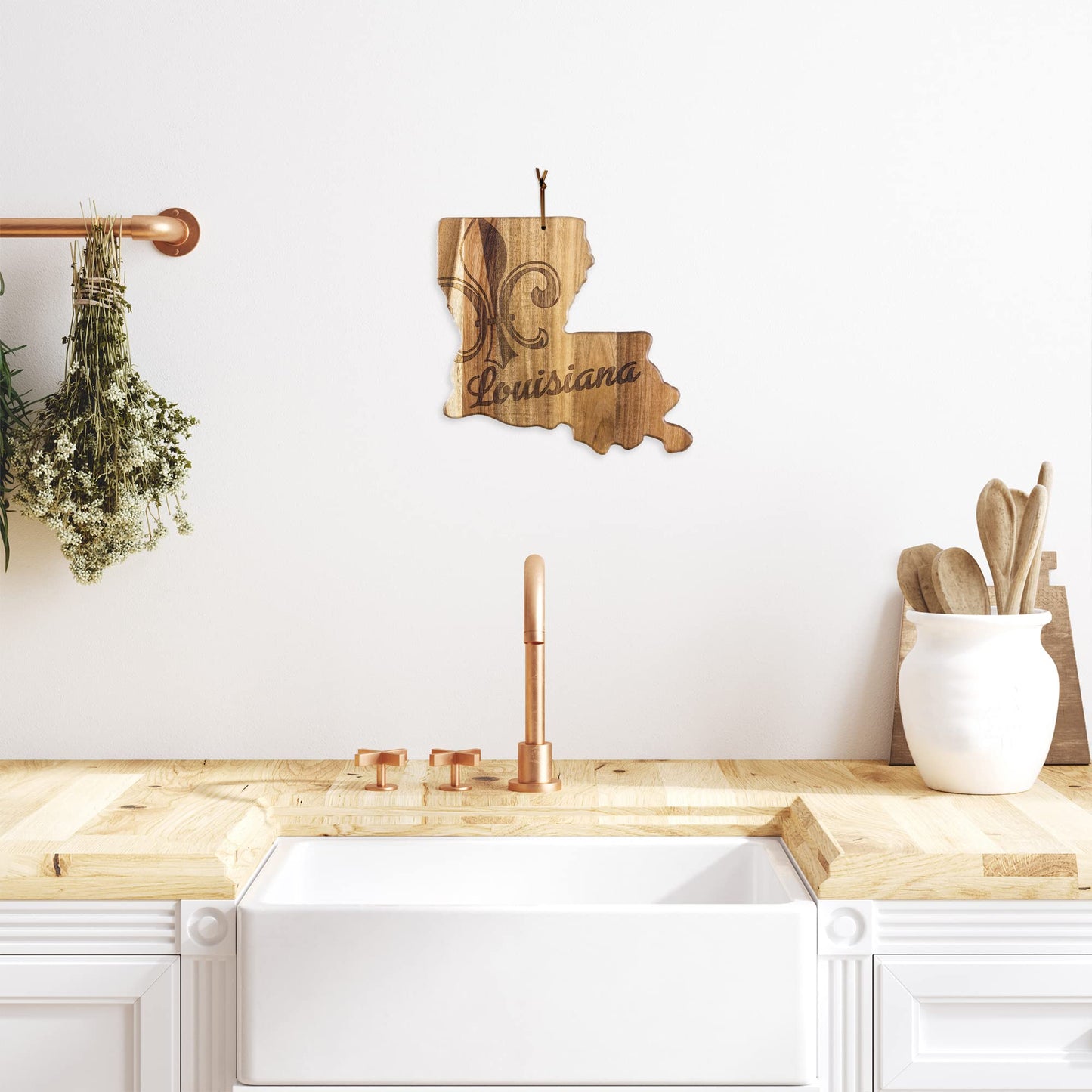 Totally Bamboo Rock & Branch Origins Series Louisiana State Shaped Cutting Board and Charcuterie Serving Tray, Includes Hang Tie for Wall Display