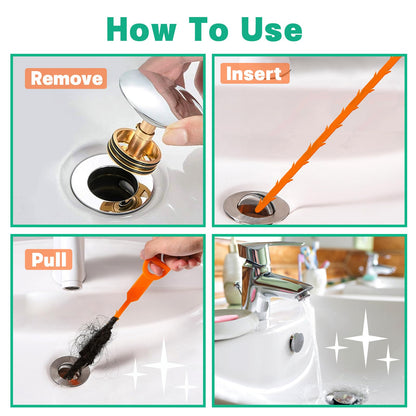 Drain Snake Hair Drain Clog Remover - 4 Pack Shower Snake Sink Unclogger Tool with Exquisite Packaging (Orange)