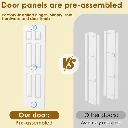 Bifold Door for 30" x 80" Opening, Raised Textured 6-Panel Hollow Core Closet Door with Hardware Kit, Interior Folding Barn Doors Panels, White Primed