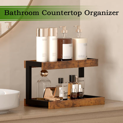 MARTY 2 Tier Spice Rack Organizer for Countertop, 15.8''L Coffee Station/Bathroom Organizer Countertop, Counter Shelf Desktop Storage Organizer for Kitchen, Bedroom, Office (Black)