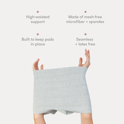 Frida Mom Women's Postpartum Underwear, Disposable Boyshort Underwear, Seamless with Stretchy Support, Postpartum Essentials, Size Regular (Waist 28"-42" Stretched), 8 Count, Grey