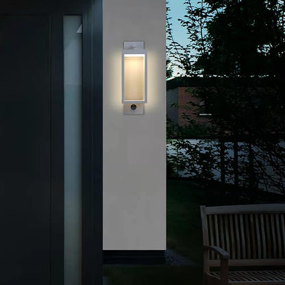 Lustrlach 2 Pack White Outdoor Wall Lights with Motion Sensor,15in LED Exterior Modern Porch Light Fixture IP54 Waterproof Wall Mount Lamp Wired for Outside Garden Front Door Patio