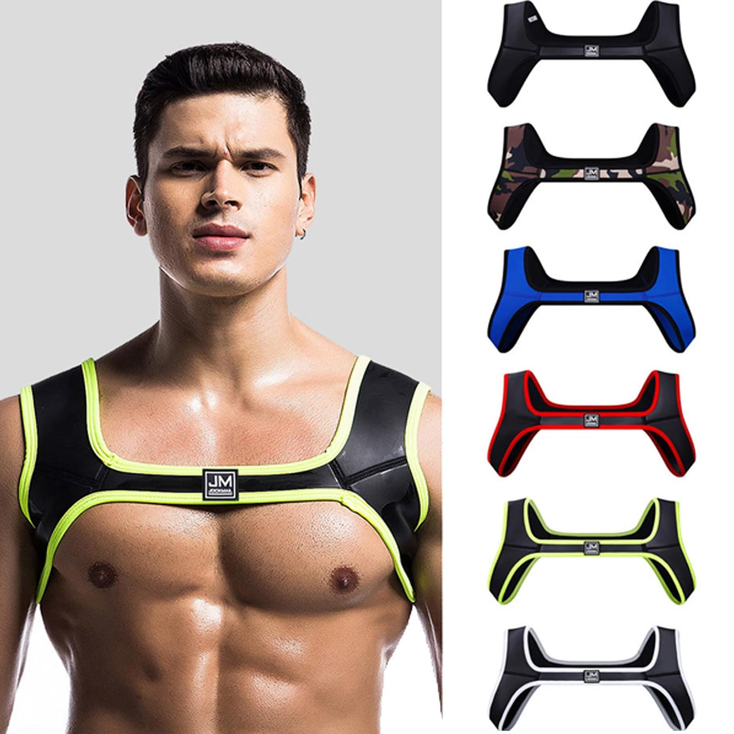 JOCKMAIL Men's Harness Belt Elastic Shoulder Strap Mens Neoprene Harness Mens Crop Top Chest Muscle Harness (US, Alpha, Small, Medium, Regular, Regular, Blue)