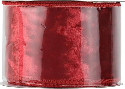 MEEDEE Red Velvet Wired Ribbon 2-1/2 inch Crushed Red Velvet Christmas Ribbon 10 Yards for Christmas Tree, Wreaths, Crafts Bow, Garlands, Gift Wrapping, Seasonal Decorations
