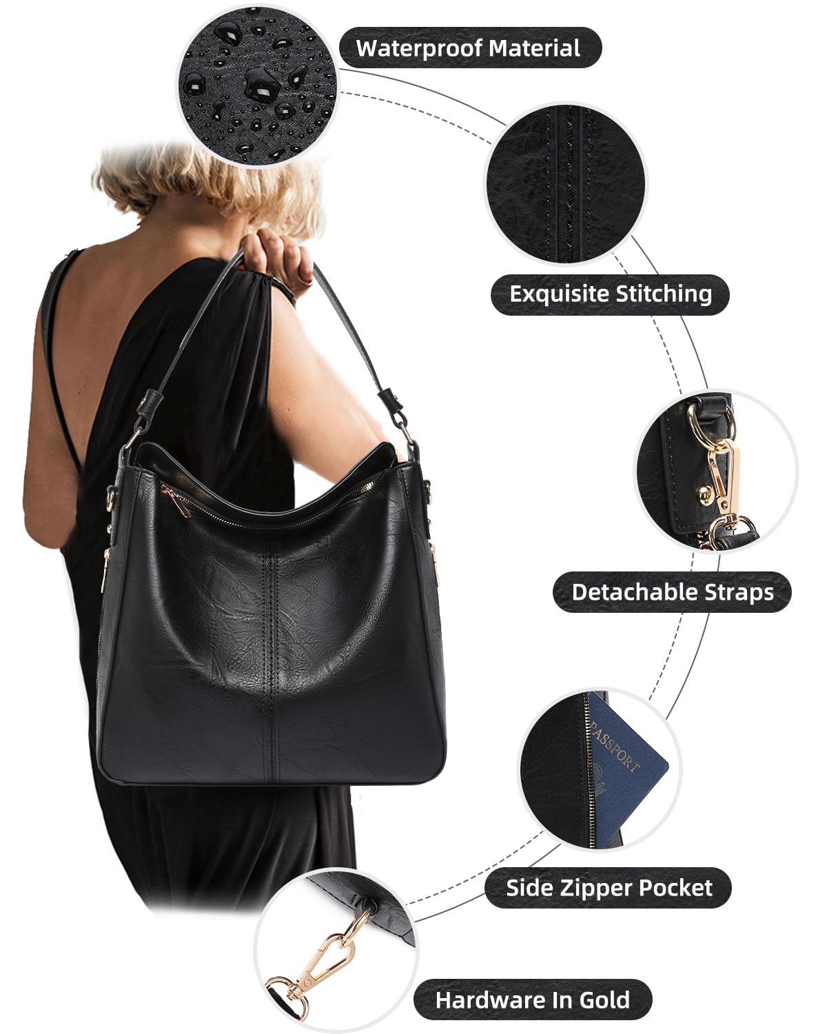 Purses for Women 3PCS, Crossbody Bags Set Large Leather Purse Shoulder Handbags with Wallet Adjustable Straps for Ladies Tote