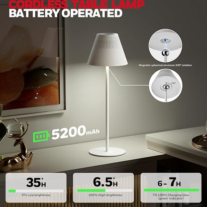 Honeywell Cordless Table Lamps Rechargeable Set of 2, M1 Sunturalux Portable LED Desk Lamp 5200mAh 4Color 9RGB Dimmable Bedside Lamps for Restaurant/Bedroom/Bars/Party/Camping Night Light