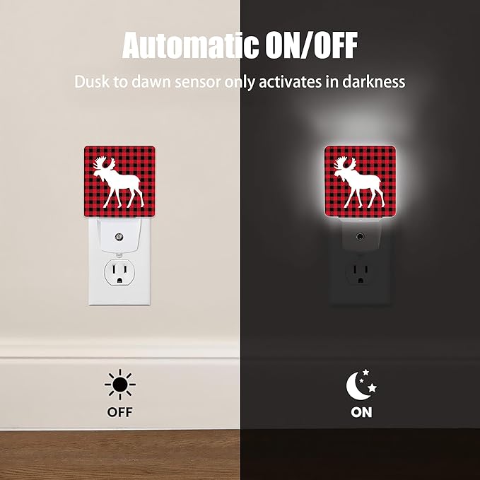 Red Moose Dusk to Dawn Night Light, Auto Sensor Lamp Home Indoor Stairway Kitchen Corridor, Night Lights Plug into Wall Decor, Boys Girls Women Men Room Gifts