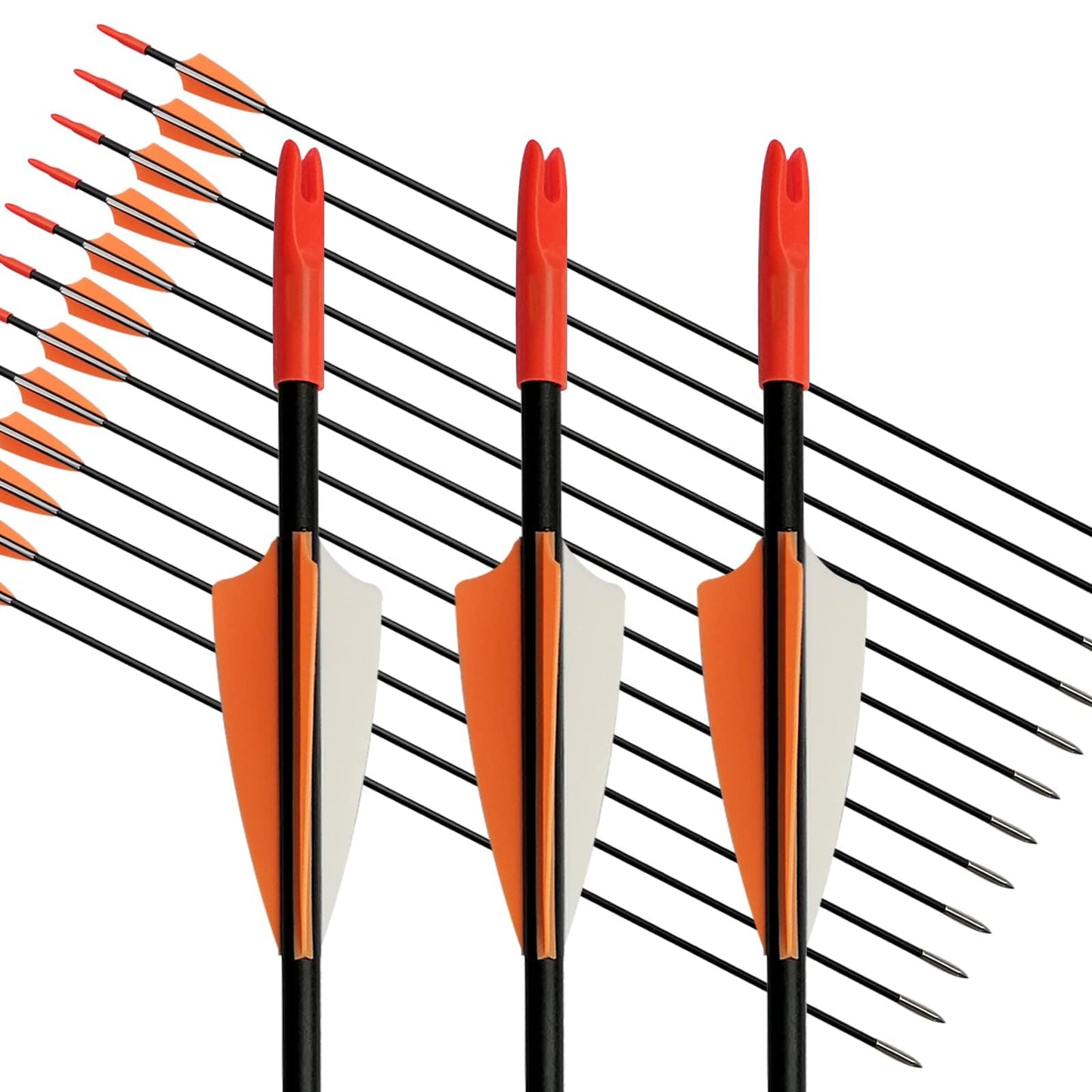 e5e10 28 inch Target Arrows Practice Fiberglass Arrow for Youth Beginner, Safety Blunt Tip Arrows for Archery Recurve Bow Long Bow -12 Pack(Orange)