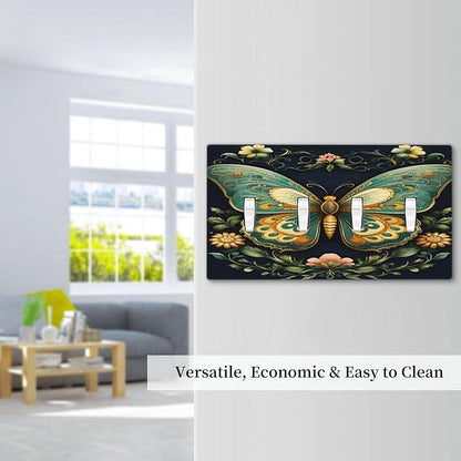 Butterfly Ornate with Flower Light Switch Covers Quad Toggle 4 Gang Wall Plate Decorative Switchplate Electrical Faceplate for Farmhouse Bathroom Living Decor