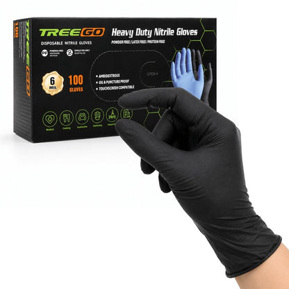 TREEGO 6 Mil Black Nitrile Exam Gloves Small, Heavy Duty Disposable Latex & Powder Free, Chemical Resistant, Textured Grip for Cooking, Mechanic - 100 Count