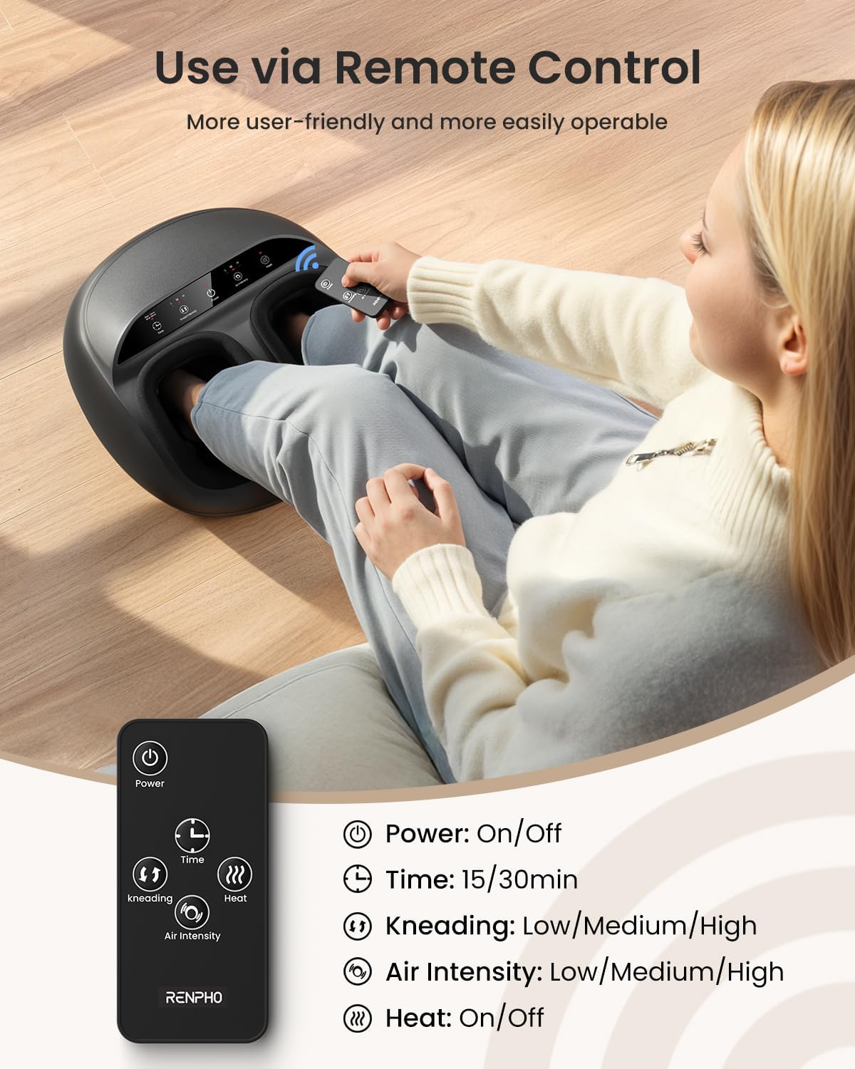 RENPHO Shiatsu Foot Massager with Heat, Feet Massager for Neuropathy Plantar Fasciitis Relief, FSA Eligible, 3 Heat Levels Foot Massage with Wireless Control, Size 13