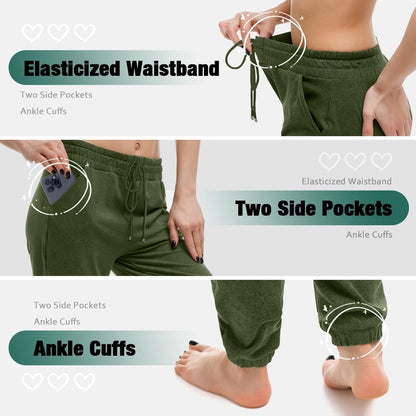 Walifrey Womens Joggers with Pockets, Drawstring Sweatpants Women for Lounging Jogging Gym and Workout OliveGreen,1 Pack OliveGreen XL