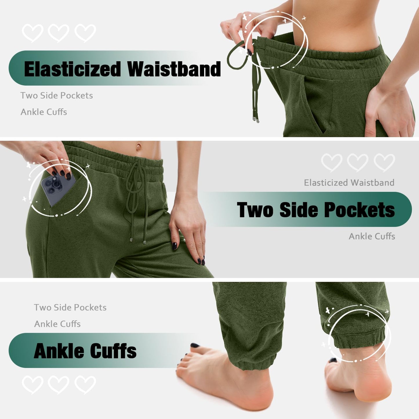 Walifrey Womens Joggers with Pockets, Drawstring Sweatpants Women for Lounging Jogging Gym and Workout OliveGreen,1 Pack OliveGreen L