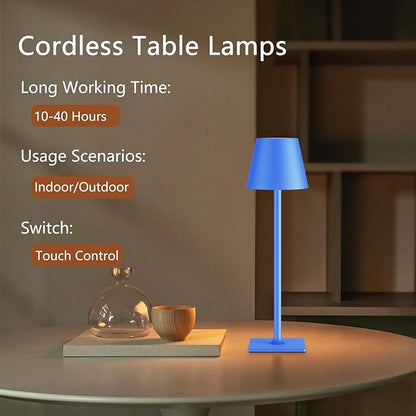 Blue Cordless Table Lamp Set of 2, Indoor/Outdoor Table Lamp for Restaurant Home Dinner Patio Pinic