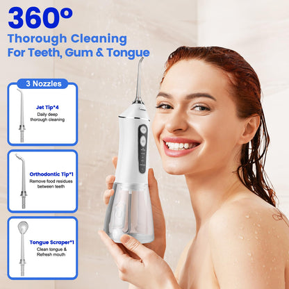 Water Flosser for Teeth Cleaning and Flossing, 5 Modes Rechargeable Cordless Oral Irrigator 320ml Water Tank Teeth Cleaner, IPX7 Waterproof Portable Electric Dentel Flossers for Home and Travel,Pink