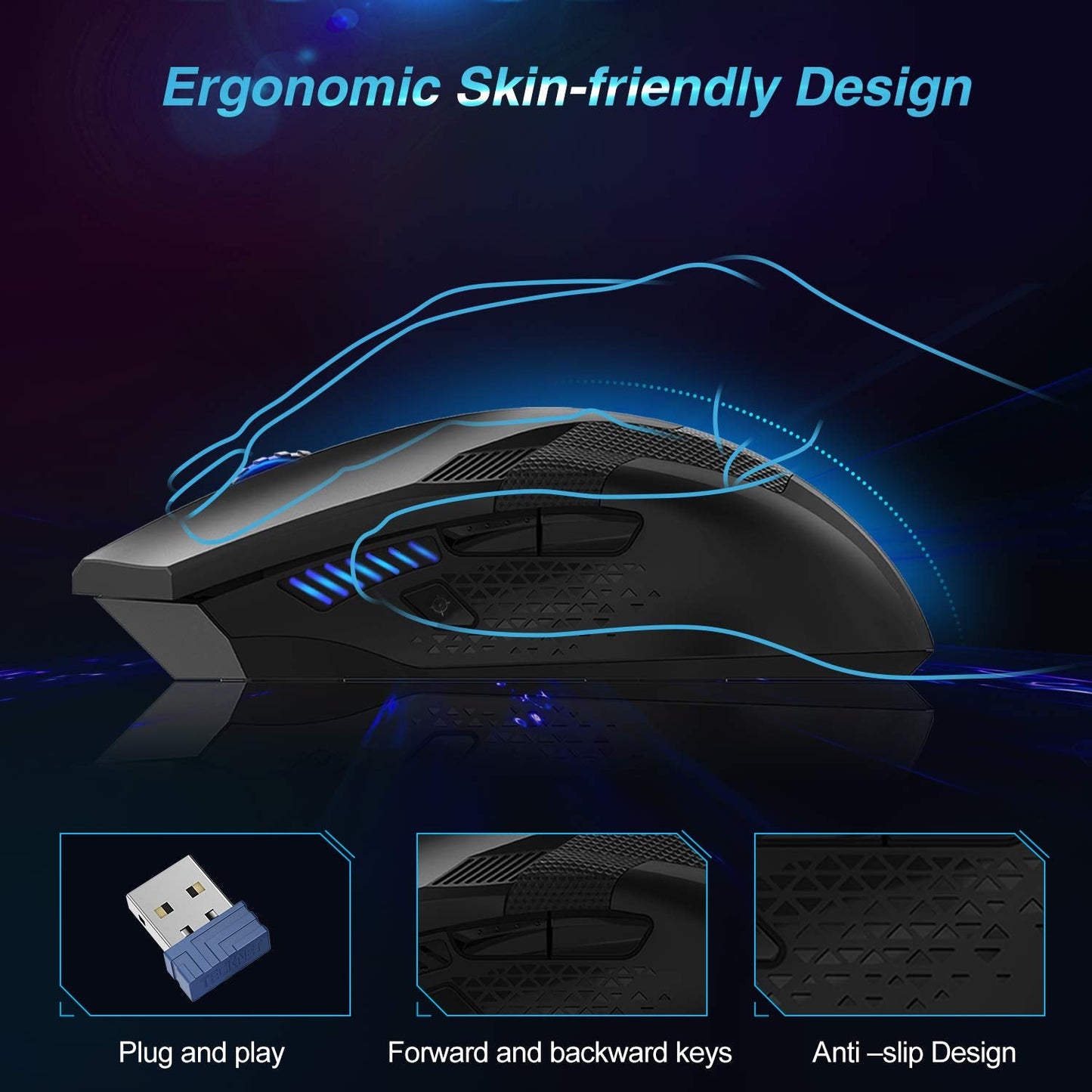 TECKNET Wireless Mouse-USB Ergonomic Optical Cordless Mouse with 8 Buttons,24-Month Battery Life,High-Precision 5 Adjustable DPI for PC/Mac/Laptop