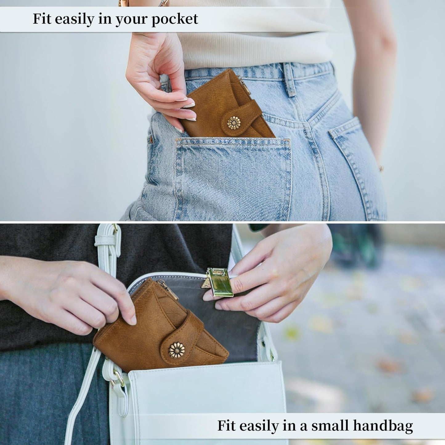 Blucoay Wallet Women,RFID Blocking Womens Wallet,Microfiber Leather Compact Bifold Card Holder Wallet With Removable ID Window(brown)