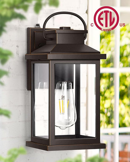 VIANIS Dusk to Dawn Outdoor Light Fixtures Wall Mount, Farmhouse Oil Rubbed Bronze Exterior Wall Sconce Lanterns Lighting for House, Waterproof Outside Front Door Light with Tempered Glass for Porch