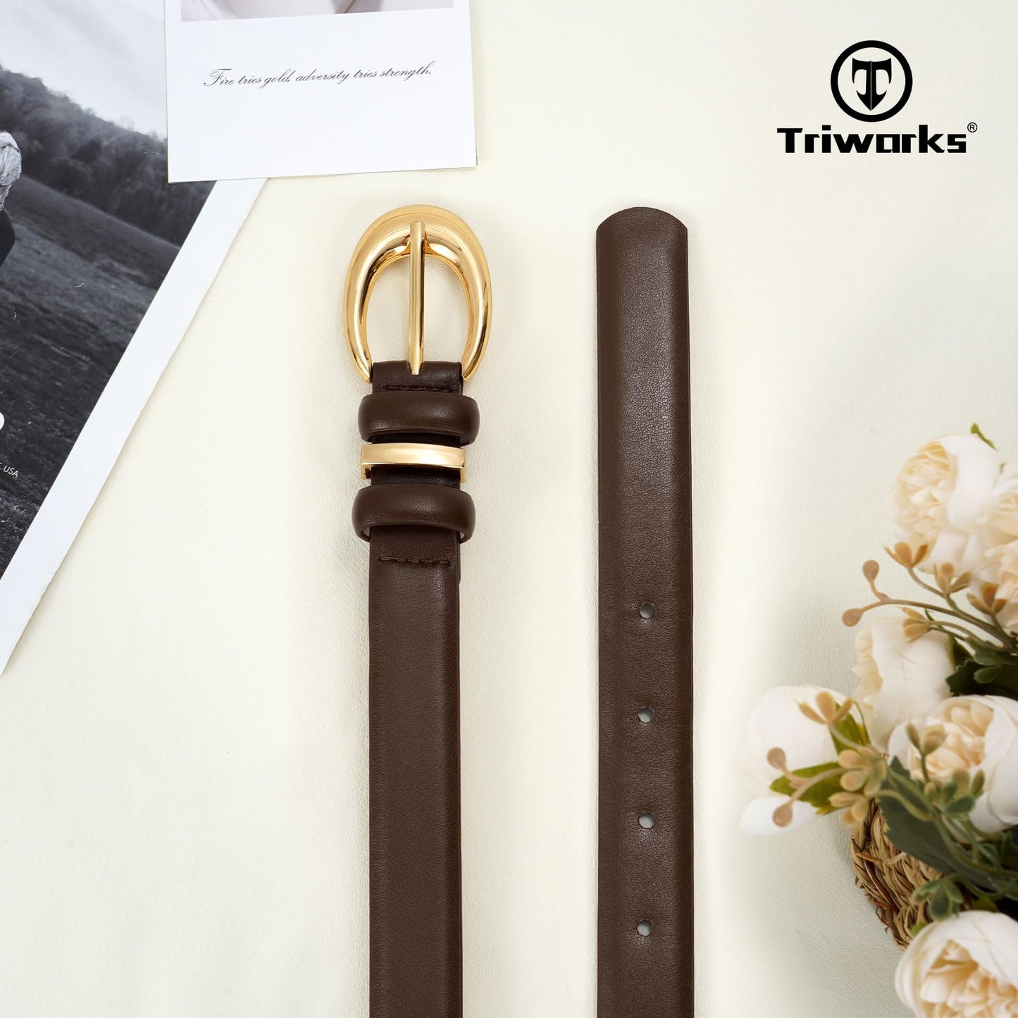TRIWORKS 3 Pack Women Leather Belt for Jeans Pants Fashion Ladies Faux Leather Belt with Gold Buckle