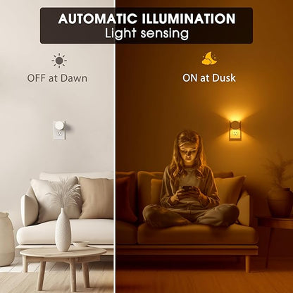 Night Light [2 Pack], Night Lights Plug Into Wall, 3 Adjustable Brightness Levels, Dusk to Dawn Sensor, Soft Amber Glow, Ideal Night Light for Kids, Bedroom, Bathroom, Hallway, Nursery
