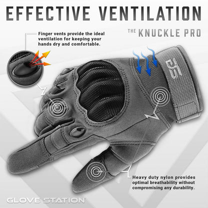 Glove Station Gloves for Men – Touchscreen Utility Gear with Hard Knuckle Protection Used in Motorcycle, Airsoft, & Outdoor Work Gray - Hard Knuckle Medium