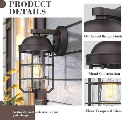 Emliviar Farmhouse Wall Mount Outdoor Lighting, Nautical Exterior Light Fixture Metal with Clear Glass, Outside Light in Oil Rubbed Bronze Finish for Garden & Porch, GE255BL ORB