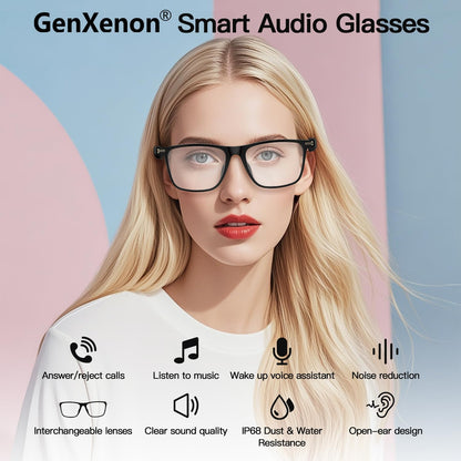 Bluetooth Audio Smart Glasses, Blue Light Glasses for Women Men, Remote Shooting, Open Ear Sound Mic & Speakers, Magnetic Charging, Color-Changing Polarized Sunglasses Lenses, Voice Assistant（GS06S)