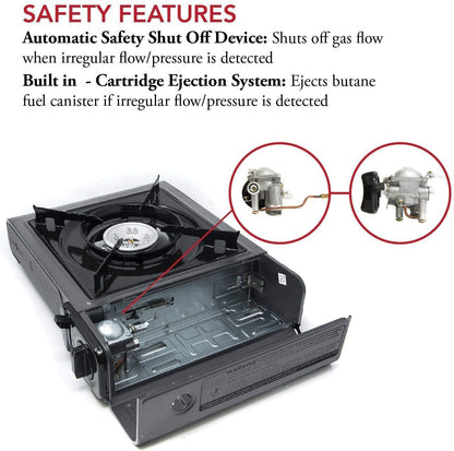Gas One Portable Butane Camping Stove with Case: Automatic Ignition, Precise Heat Control - Camping & Tailgating and Outdoor Cooking