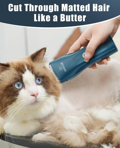 oneisall Pet Clipper for Cat Matted Hair, Pet Shaver for Cats Quiet Pet Clippers Waterproof Cordless Cat Clippers for Matted Hair Long Hair with Storage Bag (Green)