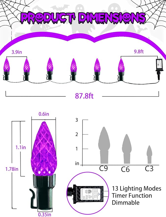 240 LED 78FT C6 Christmas String Lights, Super Long Christmas Lights Outdoor Indoor with 13 Modes & Timer, Waterproof Fairy Twinkle Light Plug in for Tree Yard House Horror Party Decorations (Purple)