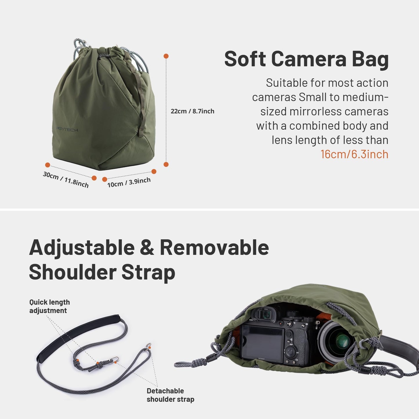 PGYTECH OneGo Drawstring Small Camera Bag, Leather Soft Camera Pouch compatible with Mirrorless Cameras/Nikon/Canon/Sony//Pocket 4/Fuji Camera Case