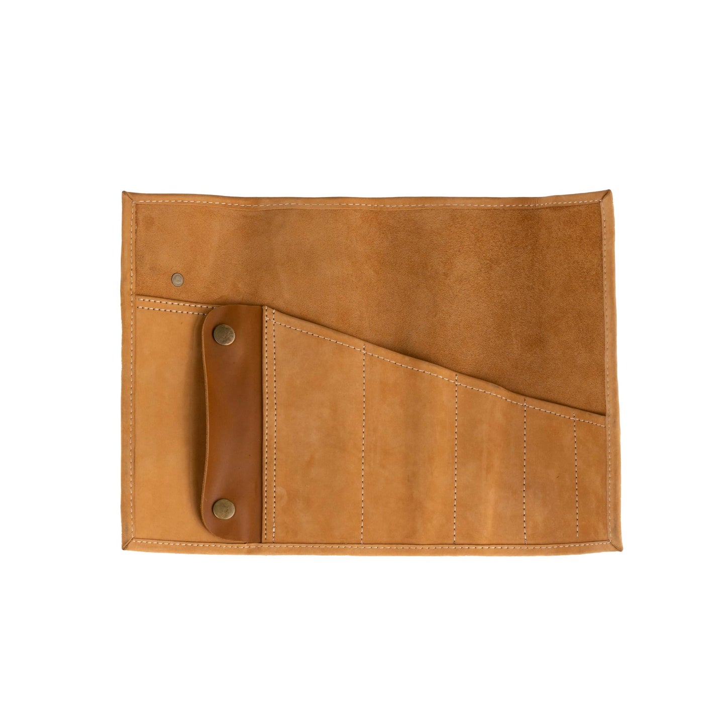 TANNER LONDON Leather Roll Bag, Full Grain Cowhide Tool Organizer, 35.3 x 25.1 cm, Green and Tan, Multi-Purpose with 5 Slots for Knives and Tools (Tan)