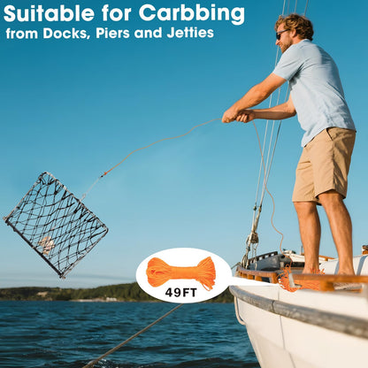 QualyQualy 2 Set Castable Crab Trap Kit, Foldable Crabbing Net with Rope & Bait Clip, Crab Snare/Pots/Traps for Blue Crabs, Dungeness, Crawfish Portable Crabbing Equipment