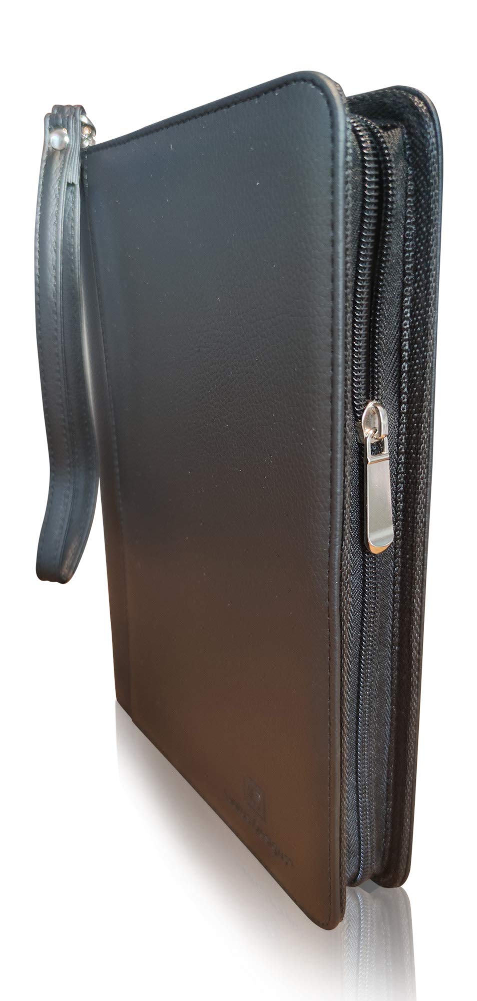 Zippered Portfolio Binder with Junior Legal 5x8 Notepad - Matt Black PU Faux Leather Business Padfolio Organizer Folder with 8 Inch Tablet Sleeve & Gift Box by Lautus Designs