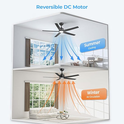 ocioc 52 Inch Smart Ceiling Fan,Modern Ceiling Fans with Lights and Remote,Compatible with Alexa/Google Home/APP,Reversible,Dimmable,3 CCT,Timer,Black Ceiling Fan for Bedroom,Living Room