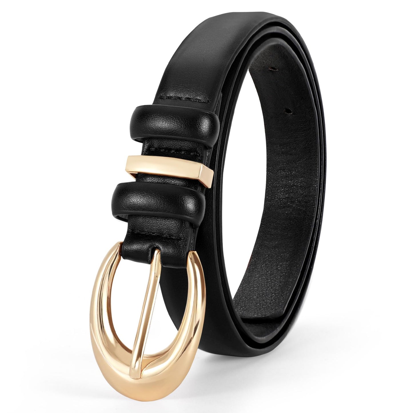 TRIWORKS Women Leather Belt for Jeans Pants Fashion Ladies Skinny Faux Leather Dress belt with Gold Buckle