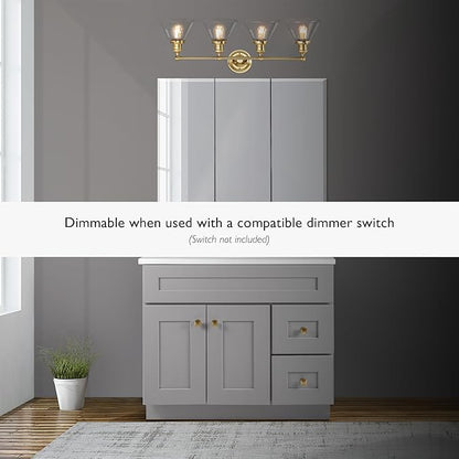 Design House Augustin Vanity Light, 4-Light, Seeded Glass Warm Glow, Dimmable, Up/Down Glow, Easy Installation, E26 Socket, Satin Gold, 34.9 in L x 8.3 in D x 11.1 in H, 589044-SG