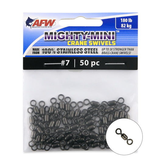 American Fishing Wire Fishing Swivels - Mighty Mini 100% Stainless Steel Crane Swivels, 3X Stronger Than Brass, for Terminal Tackle Box, Up to 600lb Test - Fishing Gear for Fishing Line Leaders