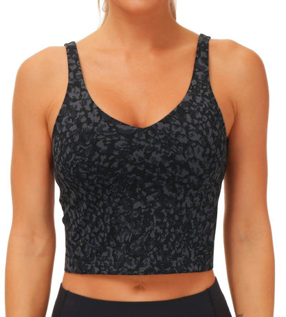 THE GYM PEOPLE Womens Longline Sports Bra Wirefree Padded Medium Support Yoga Bras Gym Running Workout Tank Tops (Graffiti, Medium)