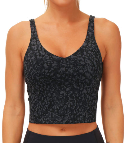 THE GYM PEOPLE Womens Longline Sports Bra Wirefree Padded Medium Support Yoga Bras Gym Running Workout Tank Tops (Graffiti, Medium)