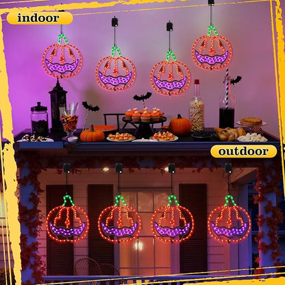 Halloween Lighted Pumpkin Light Single – Hanging Lighted Pumpkin with 4 Light Modes & Timer – Indoor & Outdoor Halloween Decor Yard Decorations Spooky Party Lighting