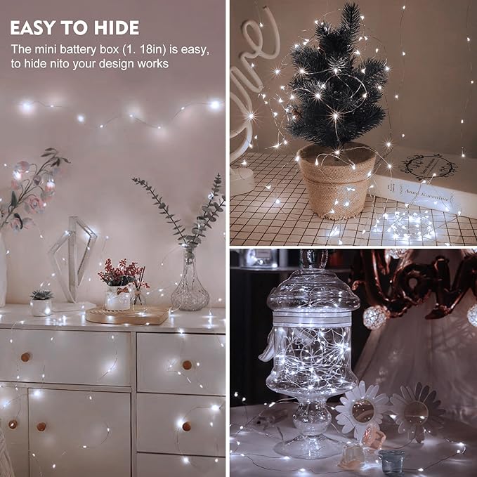 pozzolanas 12 Pack White Fairy Lights Battery Operated 3 Modes 7FT 20 LED Waterproof String Lights Twinkle Silver Wire for Mason Jars Wedding Christmas Halloween Part Decor (12, White)