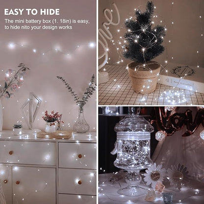 pozzolanas 12 Pack White Fairy Lights Battery Operated 3 Modes 7FT 20 LED Waterproof String Lights Twinkle Silver Wire for Mason Jars Wedding Christmas Halloween Part Decor (12, White)