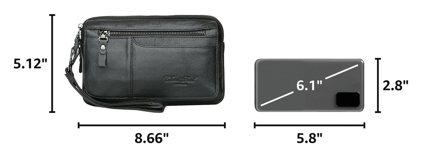 KPYWZER Leather Clutch Purse Wallet Men Wristlet Organizer Holder Wrist Bag Pack Business Handbag Black